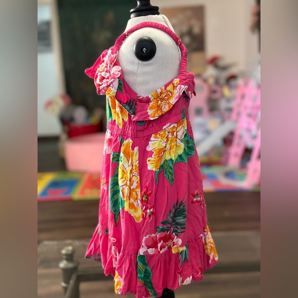 Floral print hot pink strappy dress flowy size 12-18m - Picture 5 of 6
